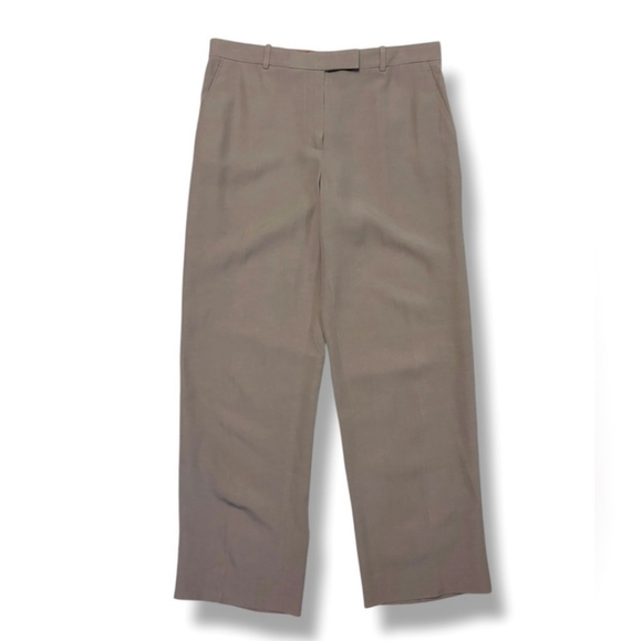 Armani Collezioni Pants - ARMANI COLLEZIONI Tan Mid Rise Flat Front Linen Blend Straight Leg Dress Pants
